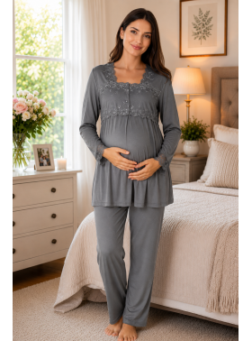 Effortt 2403 Koyu Gri Lohusa Pijama Takımı